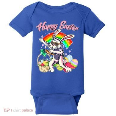 Funny Dabbing Rainbow Easter Bunny Baby Bodysuit