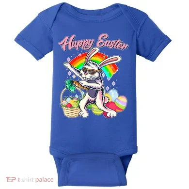 Funny Dabbing Rainbow Easter Bunny Baby Bodysuit