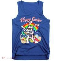Funny Dabbing Rainbow Easter Bunny Tank Top thumb 0