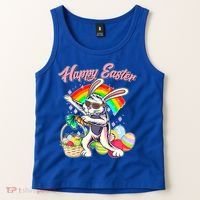 Funny Dabbing Rainbow Easter Bunny Tank Top thumb 2