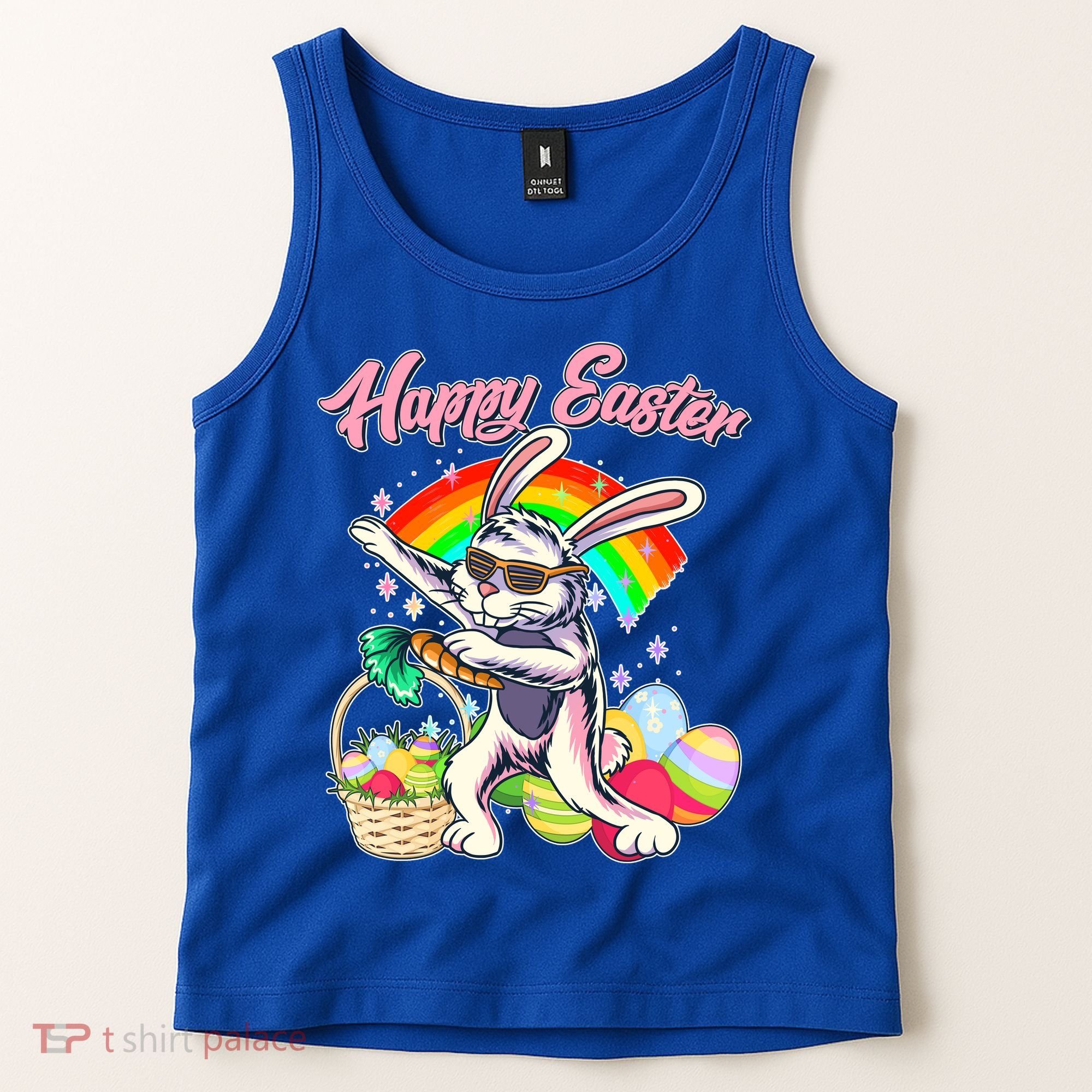 Funny Dabbing Rainbow Easter Bunny Tank Top