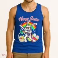 Funny Dabbing Rainbow Easter Bunny Tank Top thumb 3
