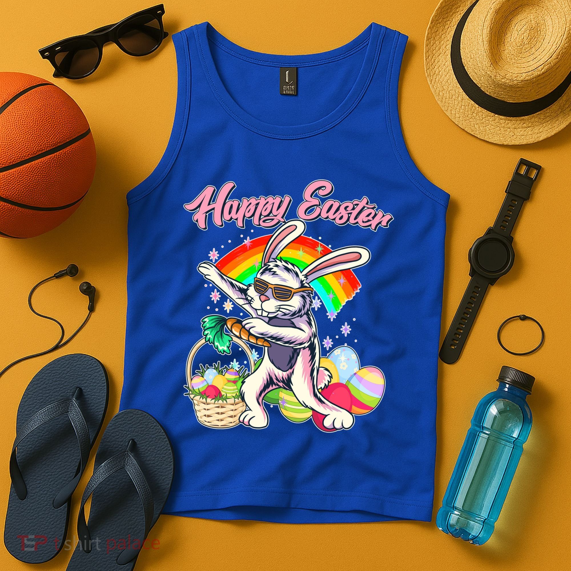 Funny Dabbing Rainbow Easter Bunny Tank Top