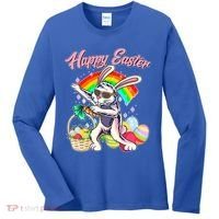 Funny Dabbing Rainbow Easter Bunny Women's Long Sleeve Shirt thumb 0