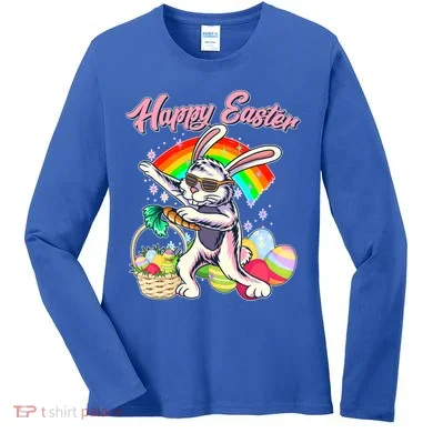 Funny Dabbing Rainbow Easter Bunny Women's Long Sleeve Shirt