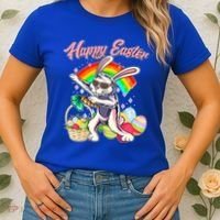 Funny Dabbing Rainbow Easter Bunny Women's T-Shirt thumb 2