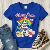 Funny Dabbing Rainbow Easter Bunny Women's T-Shirt thumb 3