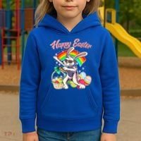 Funny Dabbing Rainbow Easter Bunny Kids Hoodie thumb 3