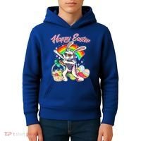 Funny Dabbing Rainbow Easter Bunny Kids Hoodie thumb 4