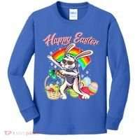 Funny Dabbing Rainbow Easter Bunny Kids Long Sleeve Shirt thumb 0