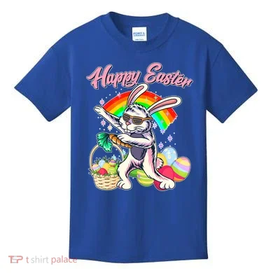 Funny Dabbing Rainbow Easter Bunny Kids T-Shirt