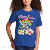 Funny Dabbing Rainbow Easter Bunny Kids T-Shirt thumb 2