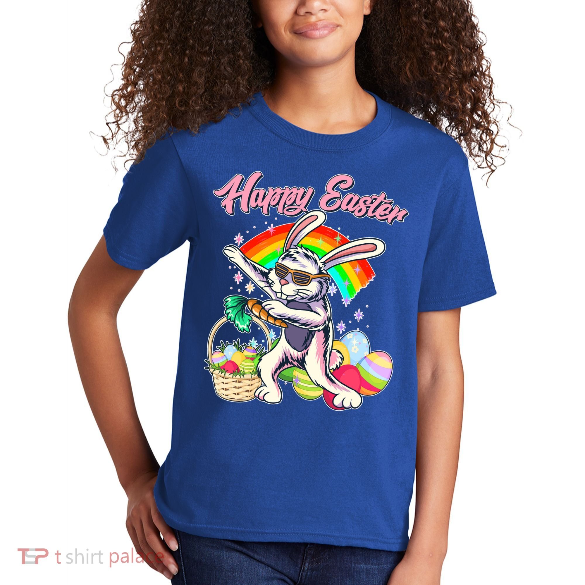 Funny Dabbing Rainbow Easter Bunny Kids T-Shirt