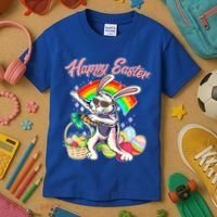Funny Dabbing Rainbow Easter Bunny Kids T-Shirt thumb 3