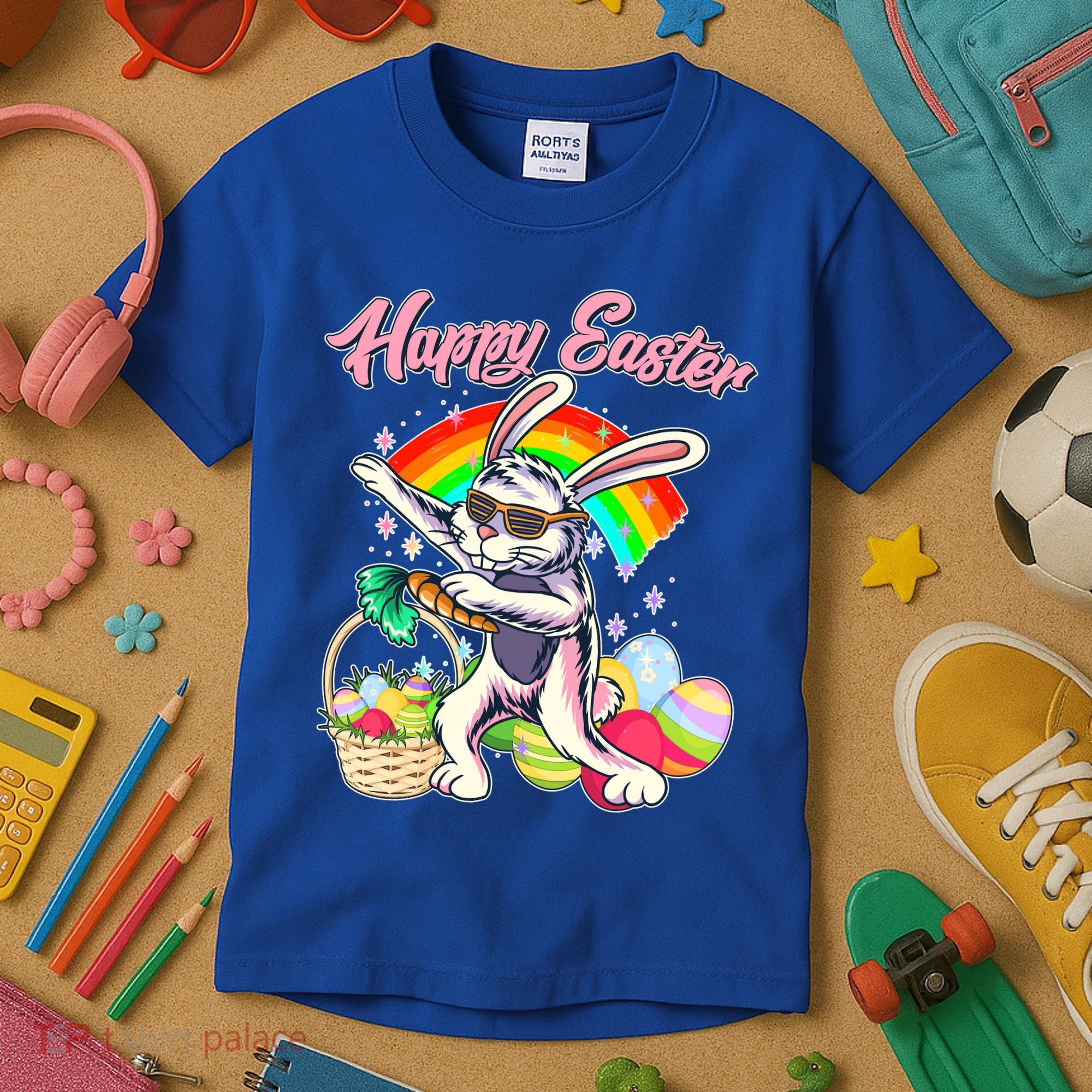 Funny Dabbing Rainbow Easter Bunny Kids T-Shirt