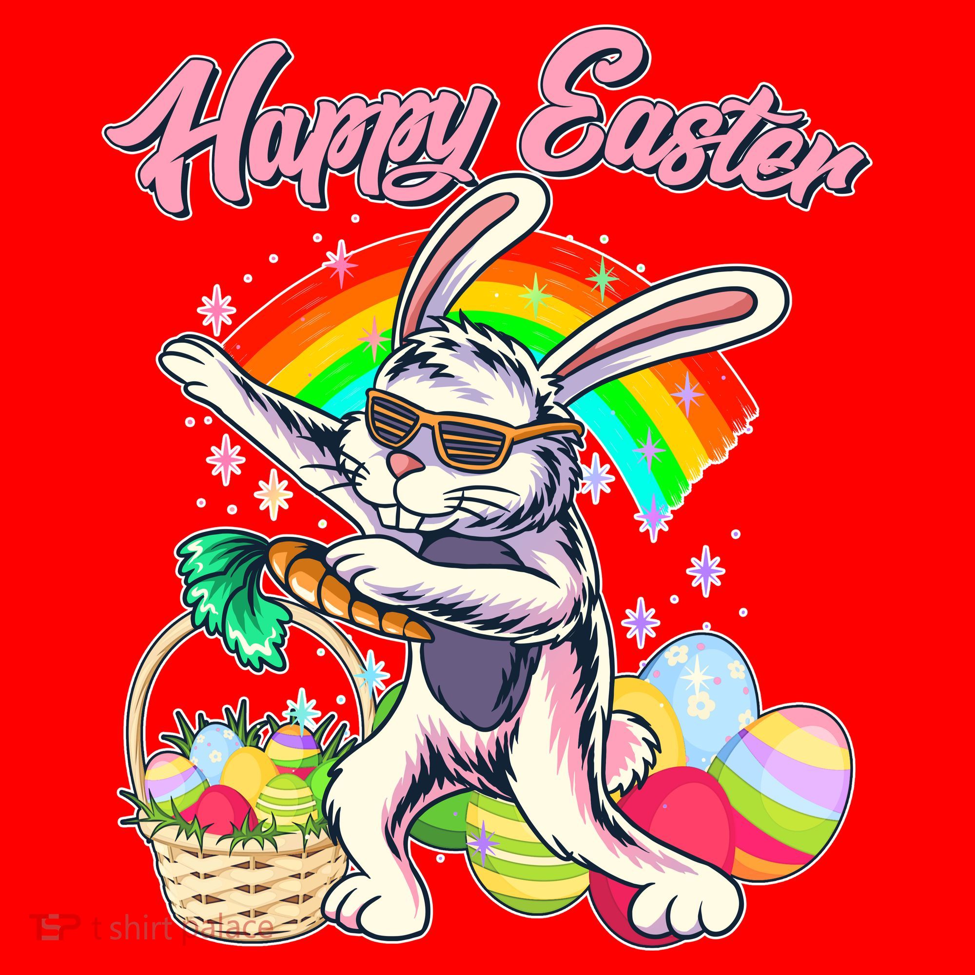 Funny Dabbing Rainbow Easter Bunny Santa Hat