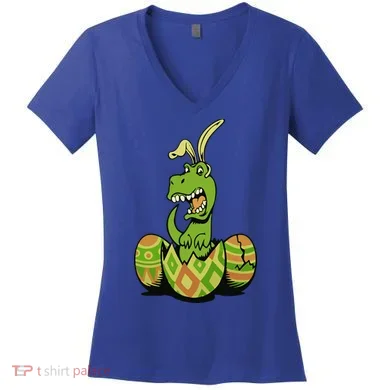 Funny Dino Easter Egg Women's V-Neck T-Shirt