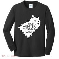 Funny Doge Such Winter Much Soon Kids Long Sleeve Shirt thumb 0