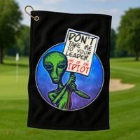 Funny Don't Take Me to Your Leader Alien Golf Towel thumb 1