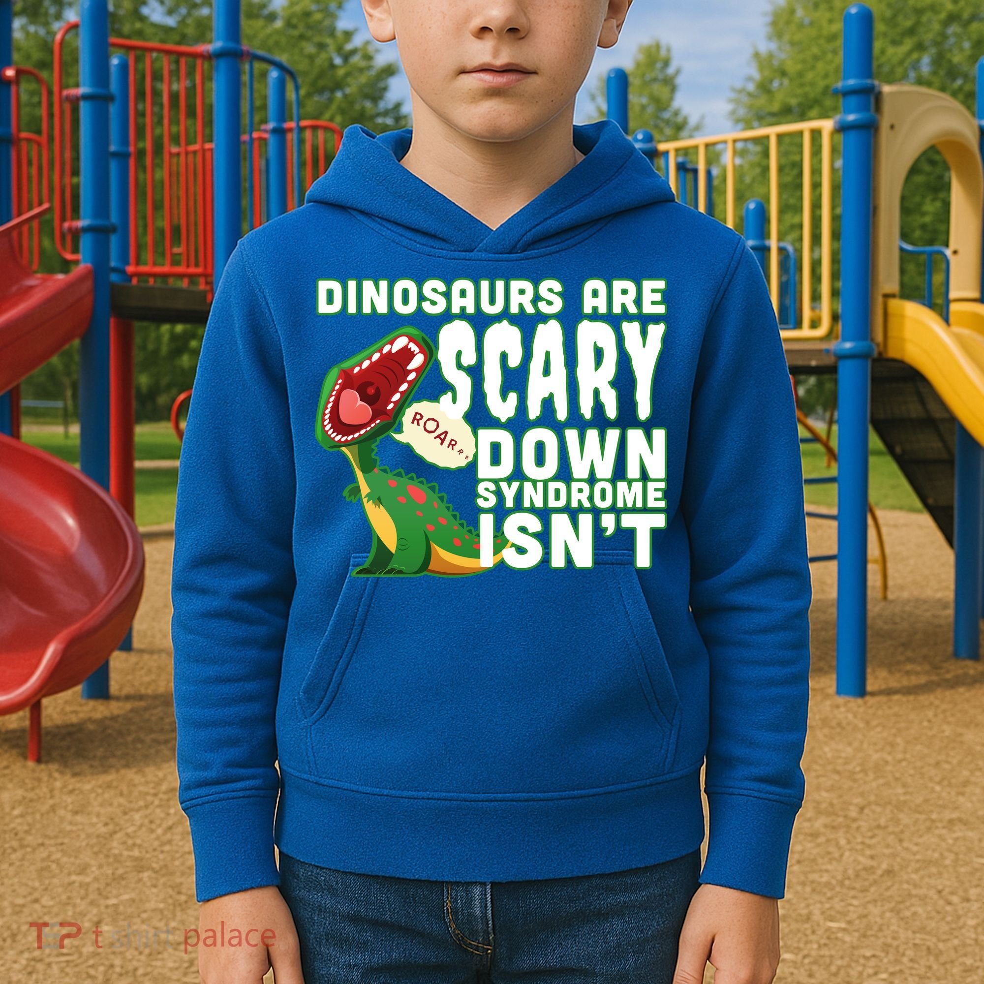 Funny Down Syndrome Awareness Dinosaurs Kids Hoodie