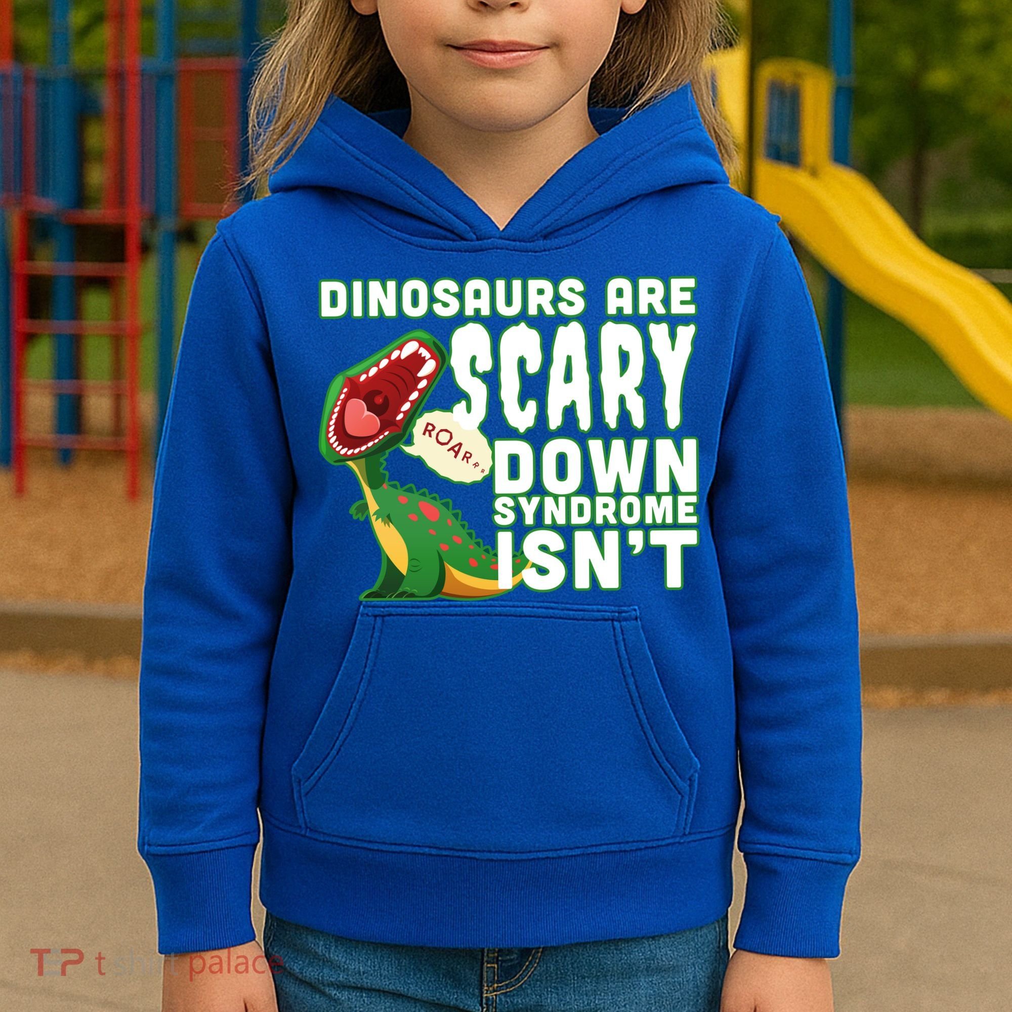 Funny Down Syndrome Awareness Dinosaurs Kids Hoodie
