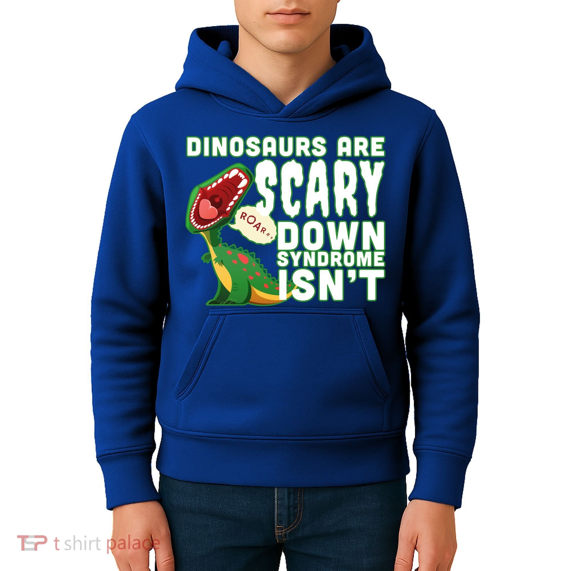 Funny Down Syndrome Awareness Dinosaurs Kids Hoodie