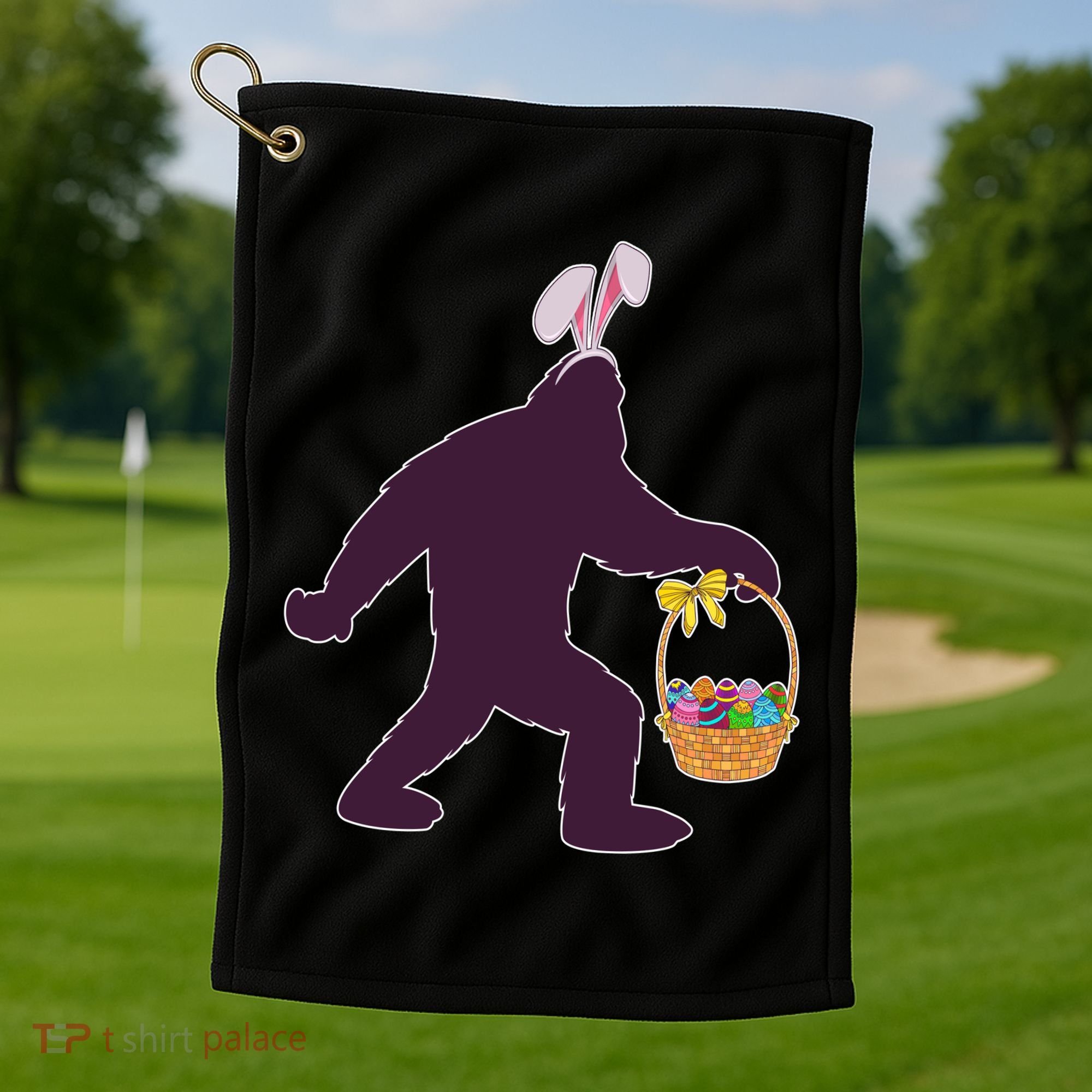 Funny Easter Bunny Eared Bigfoot Sasquatch  Golf Towel