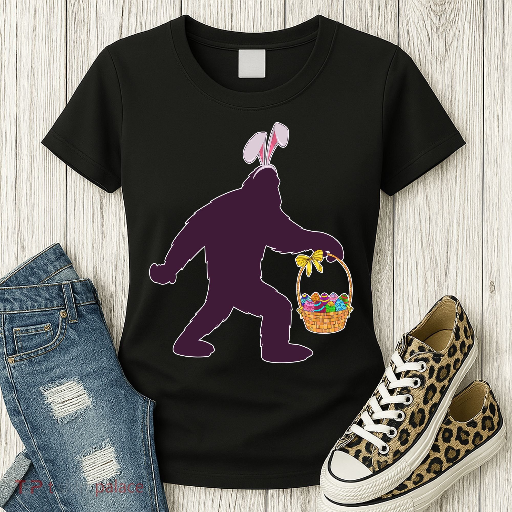 Funny Easter Bunny Eared Bigfoot Sasquatch  Women's T-Shirt