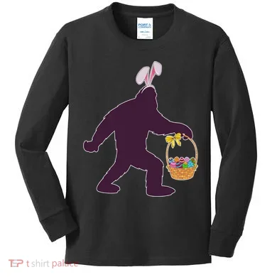 Funny Easter Bunny Eared Bigfoot Sasquatch Kids Long Sleeve Shirt