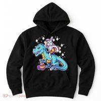 Funny Easter Bunny Riding T-Rex Hoodie thumb 0
