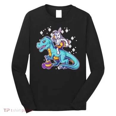 Funny Easter Bunny Riding T-Rex Long Sleeve Shirt