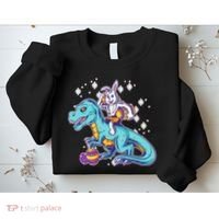Funny Easter Bunny Riding T-Rex Sweatshirt thumb 2