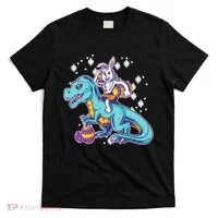 Funny Easter Bunny Riding T-Rex T-Shirt thumb 0