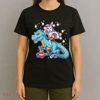 Funny Easter Bunny Riding T-Rex T-Shirt thumb 4