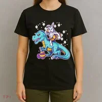 Funny Easter Bunny Riding T-Rex T-Shirt thumb 4
