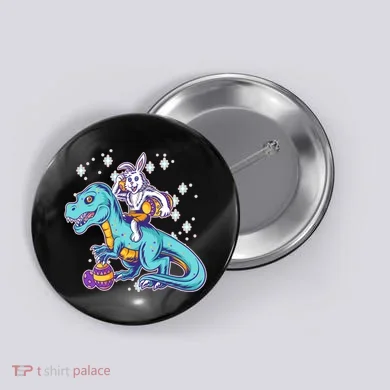 Funny Easter Bunny Riding T-Rex Button
