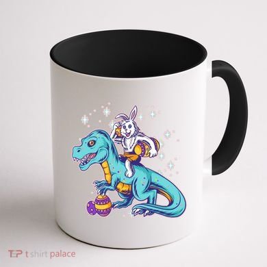 Funny Easter Bunny Riding T-Rex Coffee Mug back