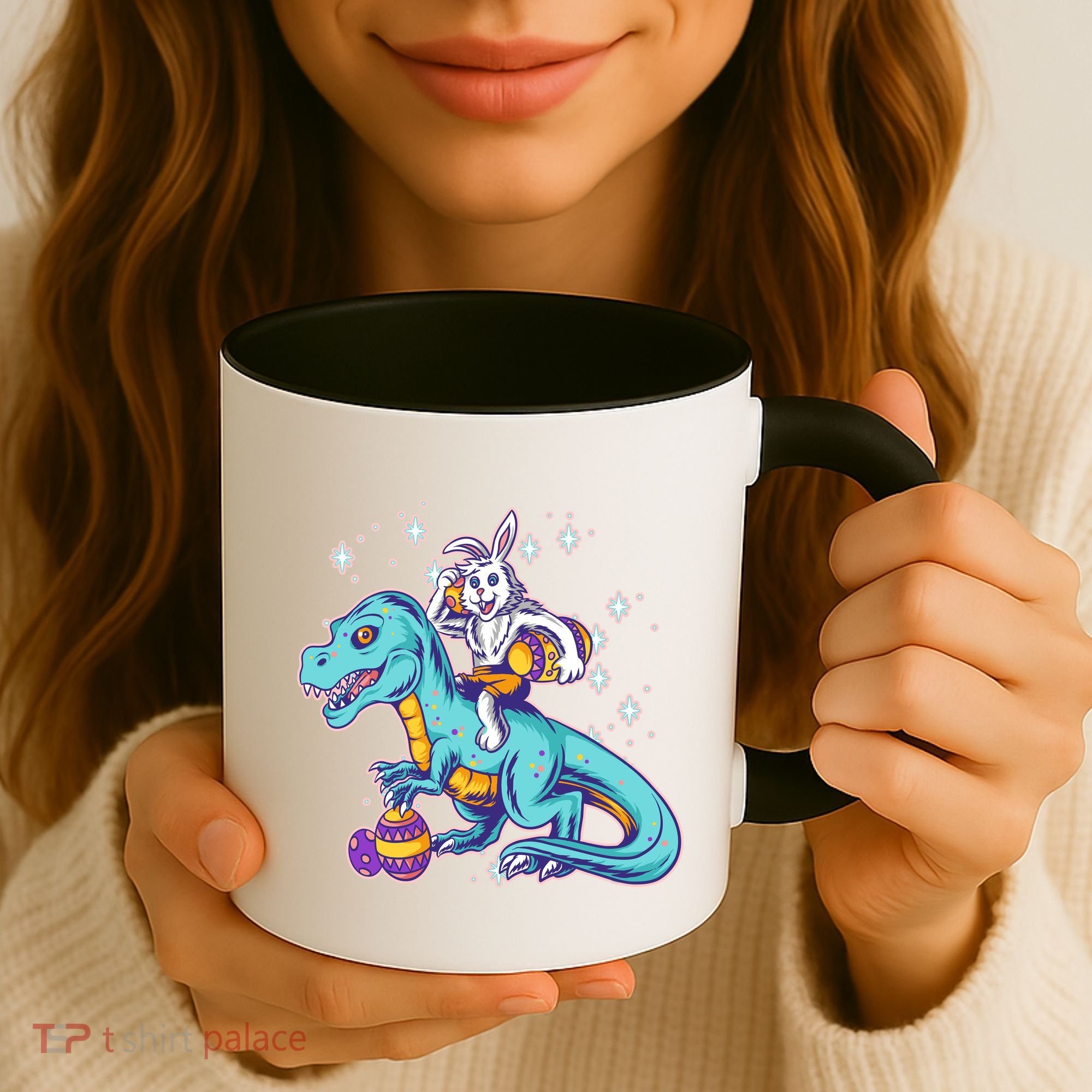 Funny Easter Bunny Riding T-Rex Coffee Mug