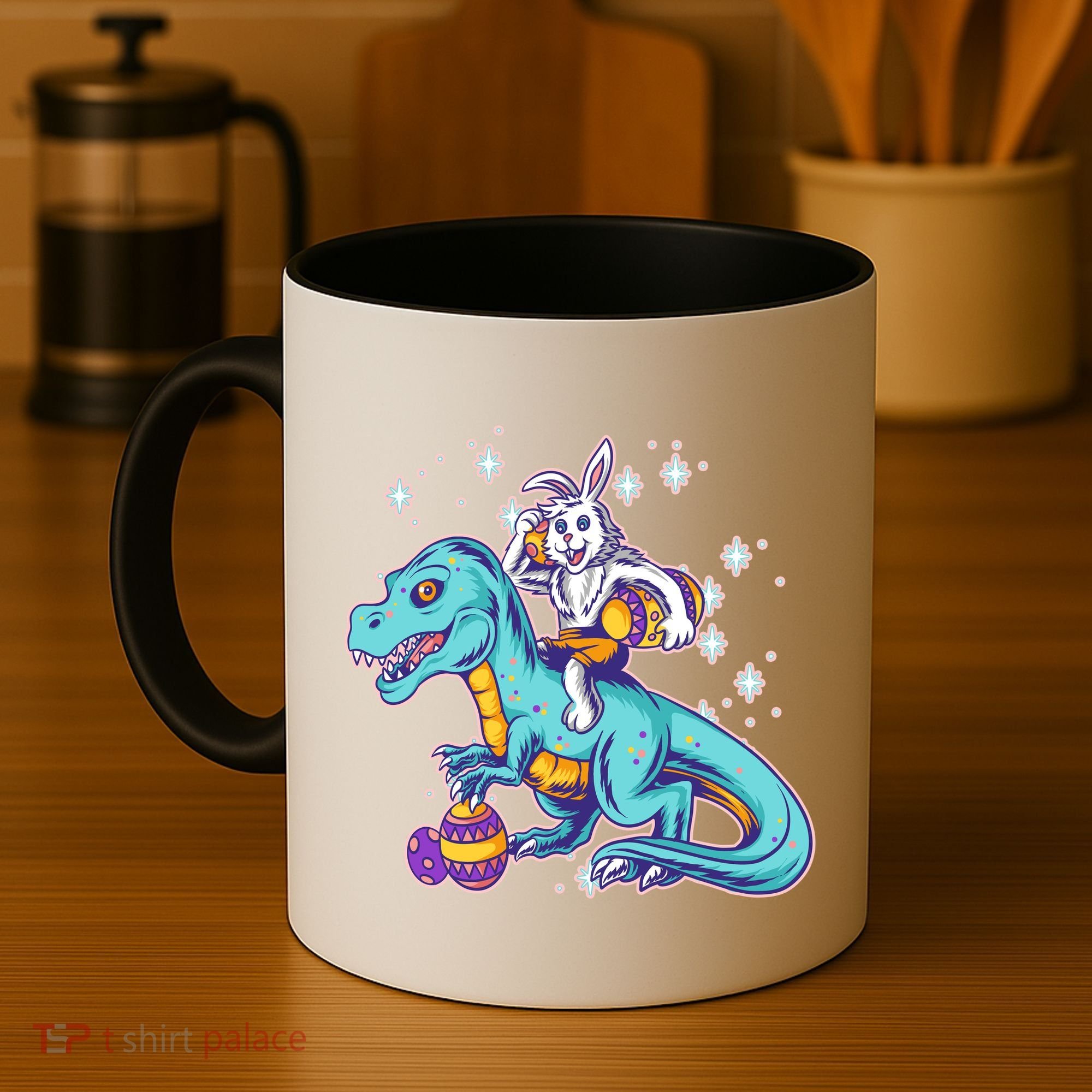 Funny Easter Bunny Riding T-Rex Coffee Mug