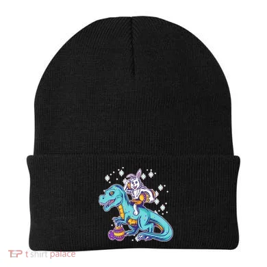 Funny Easter Bunny Riding T-Rex Beanie