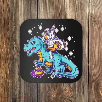 Funny Easter Bunny Riding T-Rex Coaster