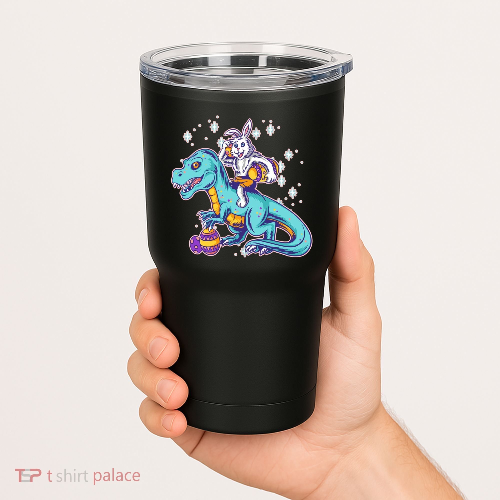 Funny Easter Bunny Riding T-Rex Tumbler