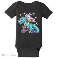 Funny Easter Bunny Riding T-Rex Baby Bodysuit thumb 0
