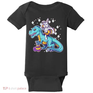 Funny Easter Bunny Riding T-Rex Baby Bodysuit