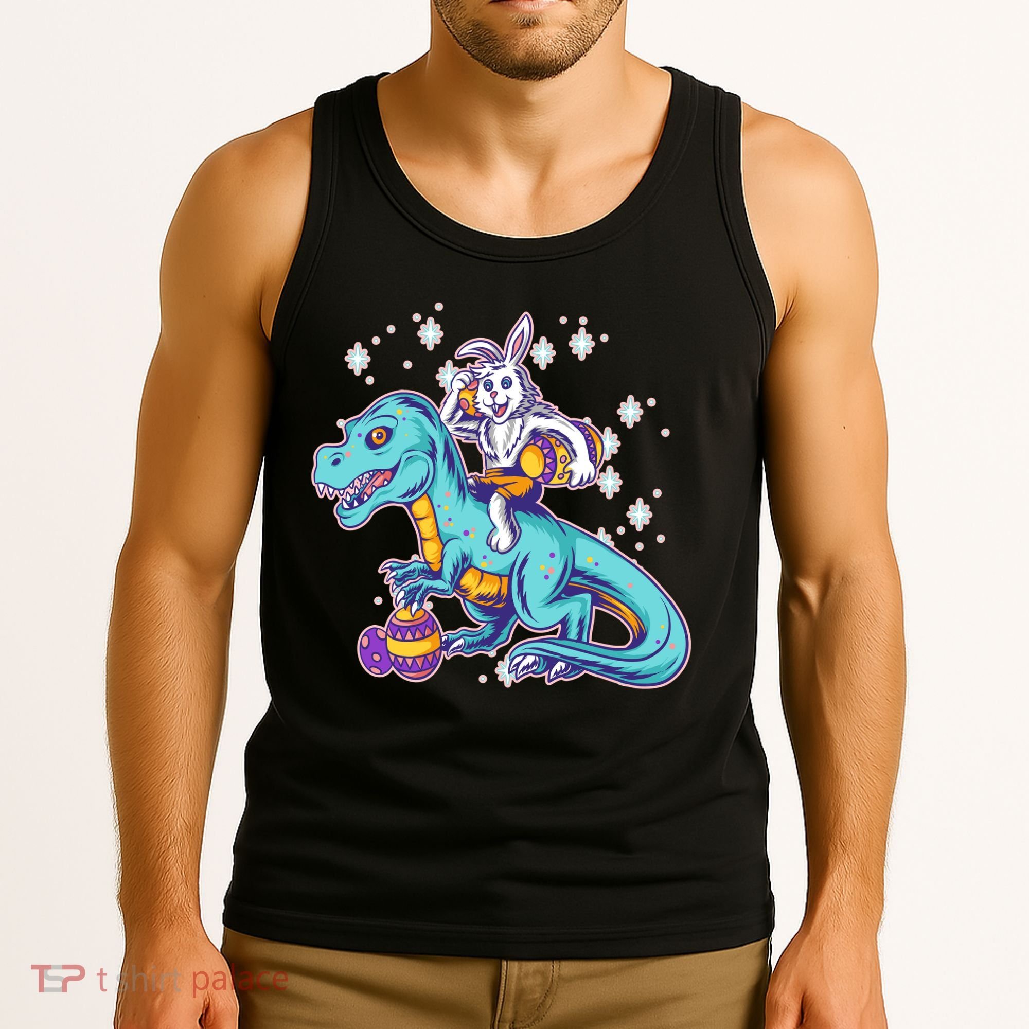 Funny Easter Bunny Riding T-Rex Tank Top