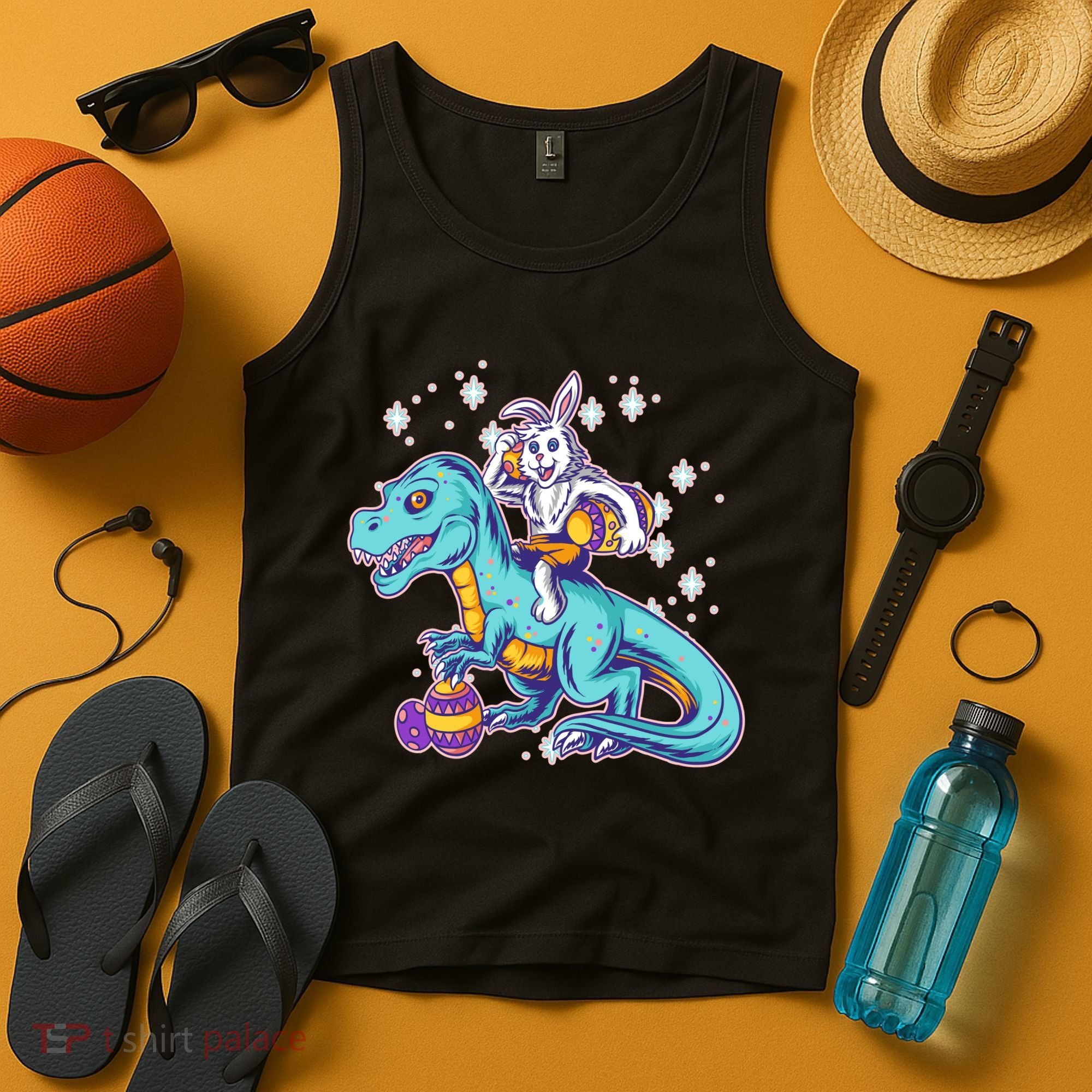 Funny Easter Bunny Riding T-Rex Tank Top