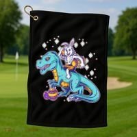 Funny Easter Bunny Riding T-Rex Golf Towel thumb 1