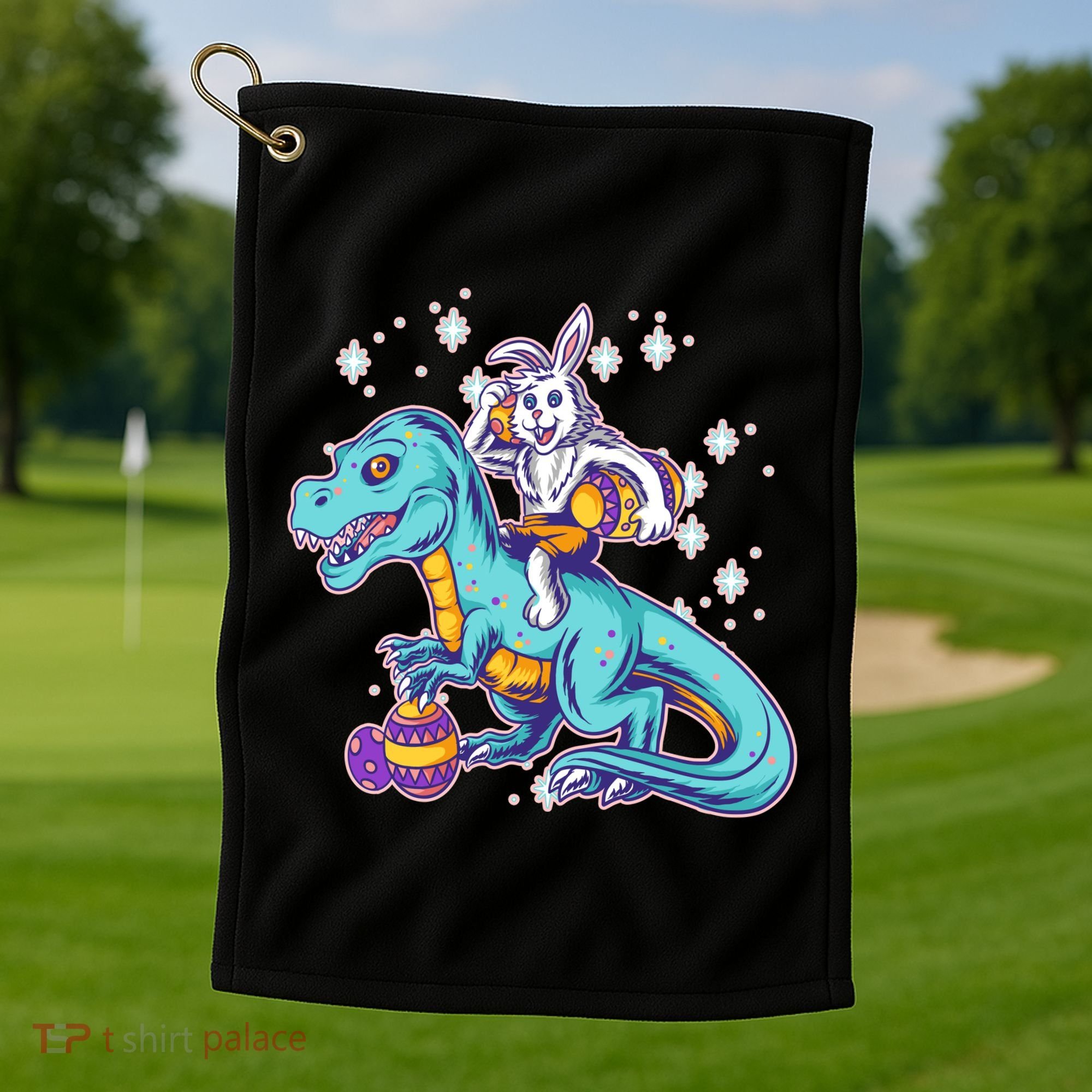 Funny Easter Bunny Riding T-Rex Golf Towel