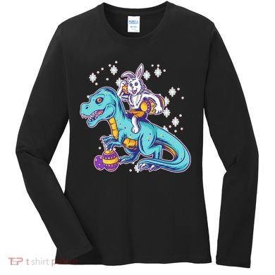 Funny Easter Bunny Riding T-Rex Women's Long Sleeve Shirt