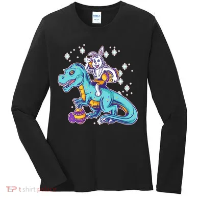 Funny Easter Bunny Riding T-Rex Women's Long Sleeve Shirt